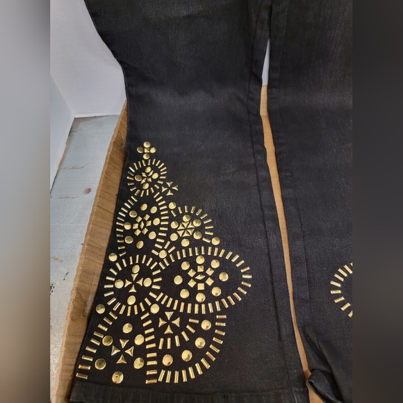 DG2 by Diane Gilman Indigo Black Denim Studded Stretch Boot-Cut Jeans Size 14 - Picture 3 of 10